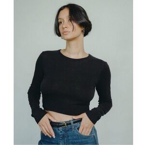 OZMA Regen Raw‎ Silk Noil Jersey Fitted Crewneck Long Sleeve Cropped Lia Top XS